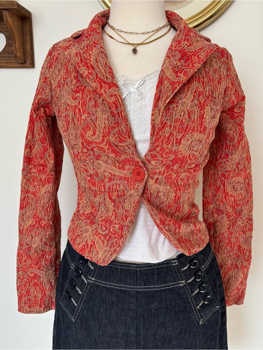VNTG twenty one orange Paisley Single-Button Blazer Jacket